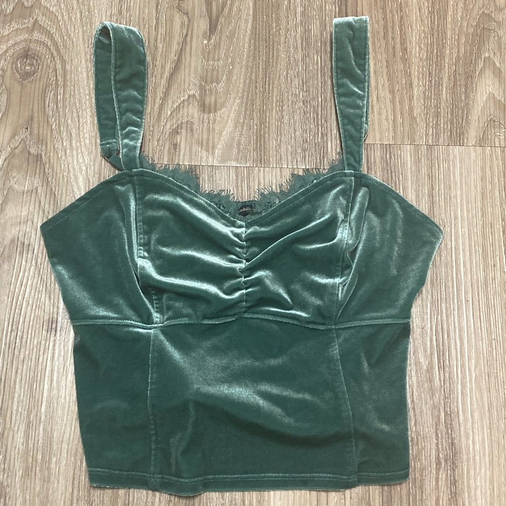 Abercrombie And Fitch Womens Emerald Green Velvet Corset Top With Lace Trim, Med